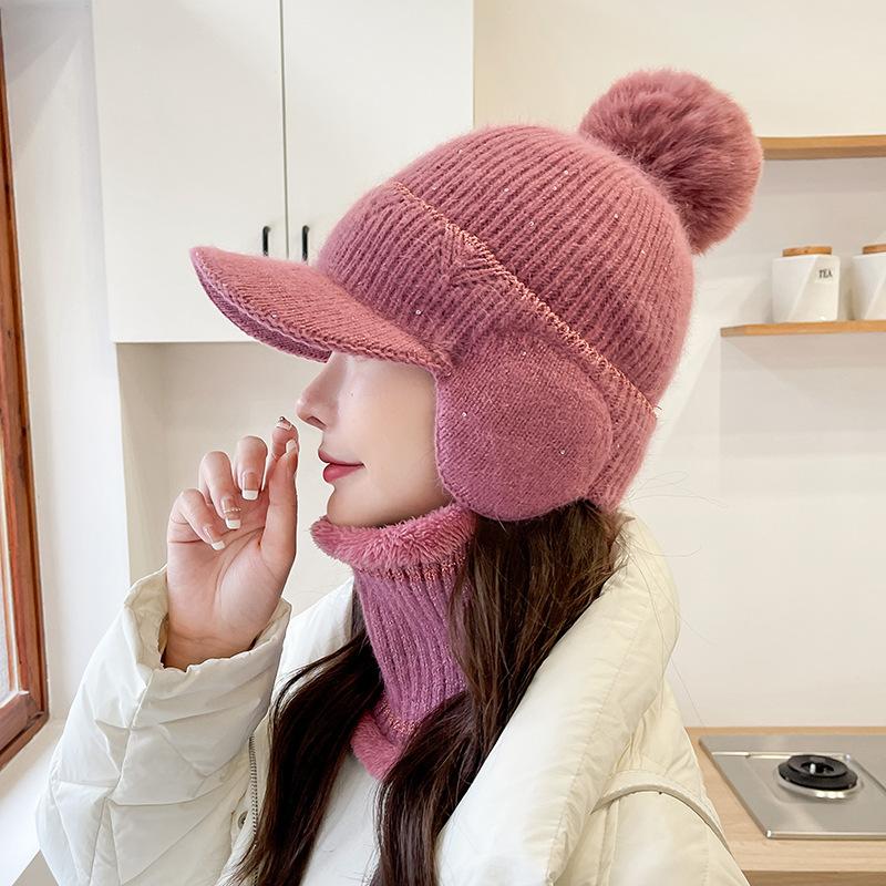 

Вязаная шерстяная шапка для езды на велосипеде с защитой ушей, детская зимняя шерстяная шапка-пуловер с шариками, плюшевая утолщенная теплая ветрозащитная шапка 54-58CM