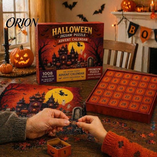 Kids Countdown Calendar 1008Pcs/Set Halloween Jigsaw Puzzle Advent Calendar, 30 Days Haunted Nightmare House Puzzle, Educational Toy Box for