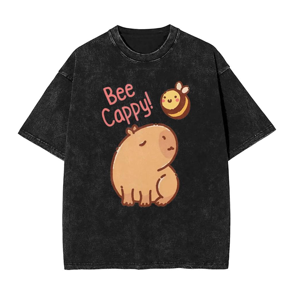 Herren Damen T-Shirt Capybara Biene Kawaii Gewaschene T-Shirts Harajuku Sommer T-Shirts Y2K Lustiges Design Lässige Oberteile Geschenk