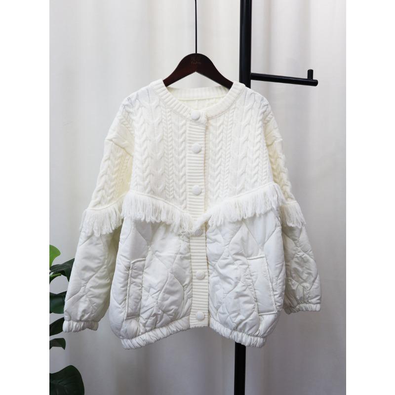 Tassel Design Sense Splicing Knitted Cardigan Women's Autumn and Winter New Loose Lazy Wind Sweater Jacket