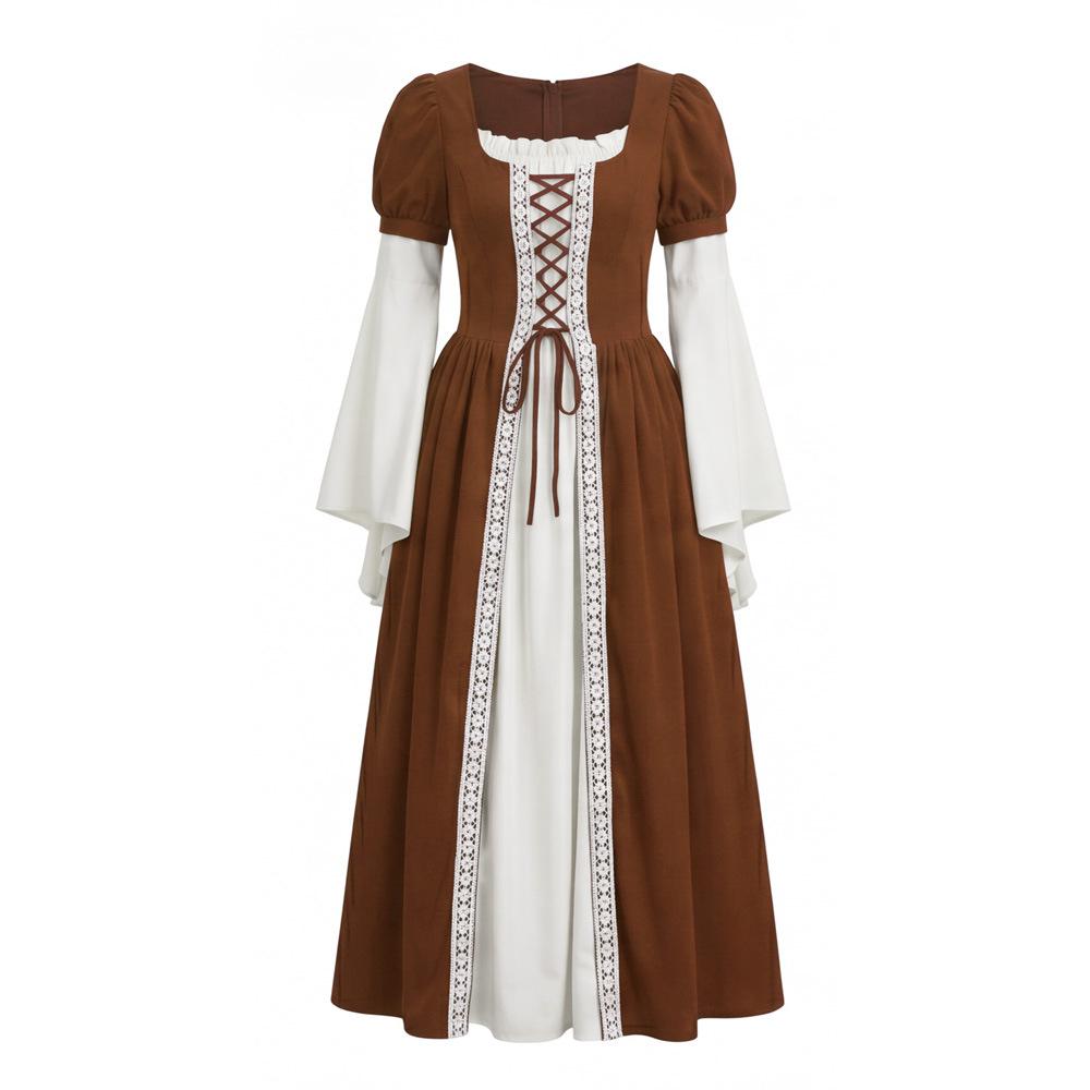 Women Dress Medieval Cosplay Costume Retro Square Neck Renaissance European Country Perfect For Festivals Parties And Halloween