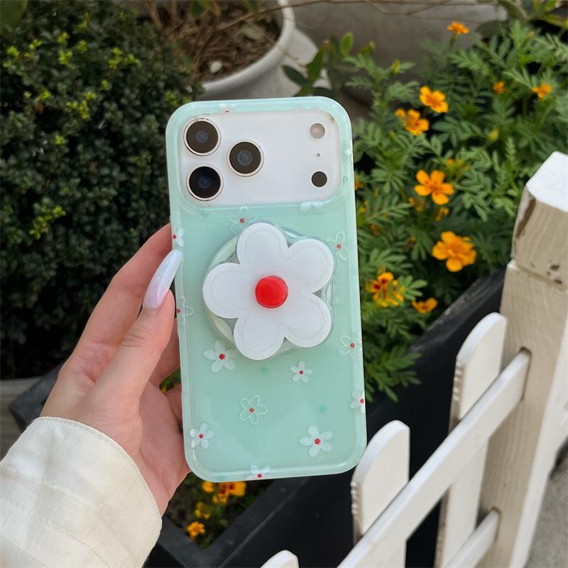 Mint Green & White Floral Magnetic Case for iPhone 17/16 Pro Max/15 Pro