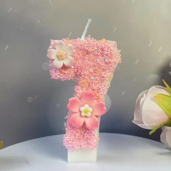 Geburtstag Rosa Stern Kerze Kuchenaufsatz Farbe Kreativ Zahl 0-9 Kerzen Blumen Digitale Kerzen Mädchen Geburtstagsparty Dekoration