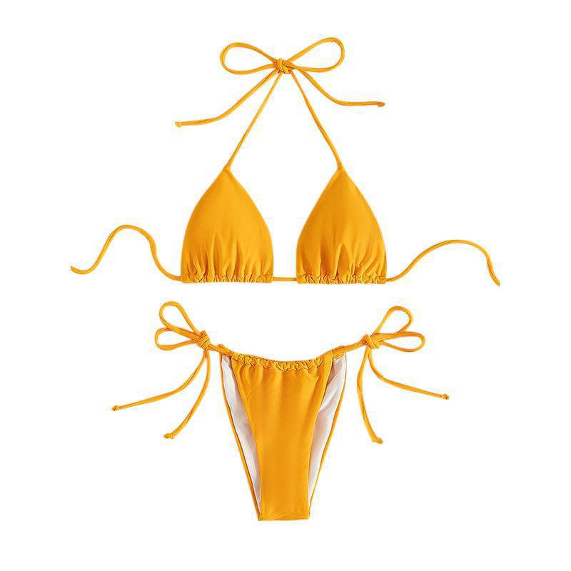 2024 Multicolor Halter Tie-Up Sexy Three-Piece Beach Swimsuit - European and American Style