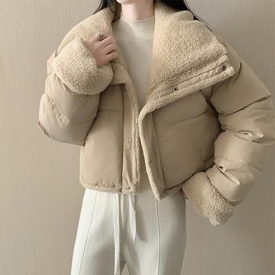 European Double-sided Lamb Wool Warm Cotton Short Coat for Women Winter Thickened Loose Cotton Jacket for Small People