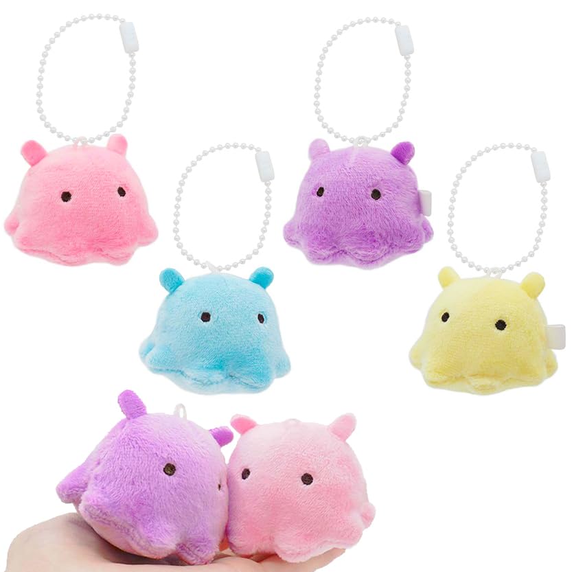 Set of 4 Plush Octopus Figures with Ball Chains (1 Each, Perfect for Home Use, Promotions, and Sales Promotions). These Palm-sized, 6cm Polyester