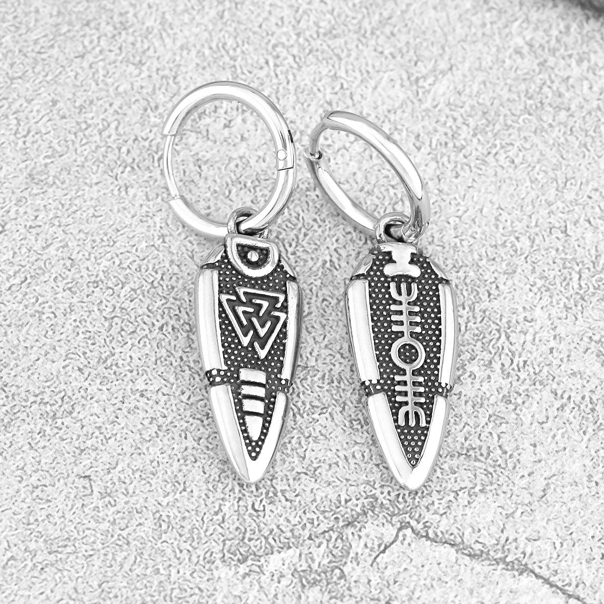 

Creative Men s Viking Stainless Steel Personality Earrings Nordic Vintage Odin Valknut Amulet Jewelry Studs Gift Package Mail