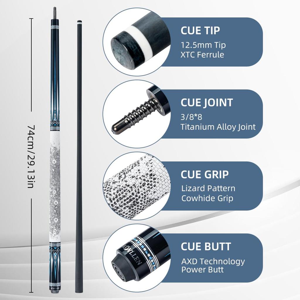 KONLLEN Kohlefaser Pool Queue Vollcarbon Low Deflection Pool Billard Queue mit Spitze Pro Ultra Stick, 58 Zoll, Erwachsener, Technologie, Queue, 12,5 mm (Einfach