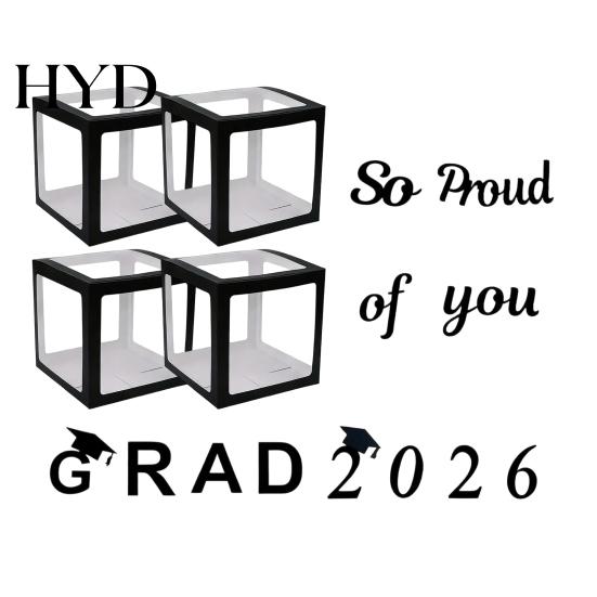 Event Decoration Box 4 Pcs 2026 Graduation Balloon Boxes So Pround of You Black with Letters for Class Grad Party Supplies