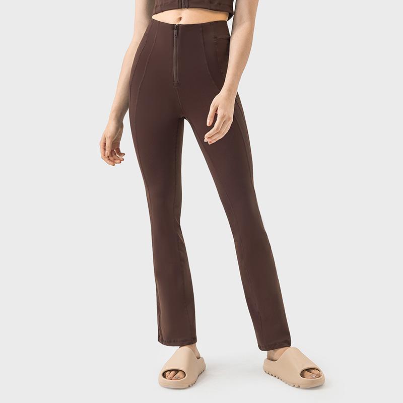 Spring and Summer High Waist Abdominal Zipper Sports Wide Legs Easy To Wear and Take Off Elastic Hip Lift Fitness Yoga Bell Pants SS