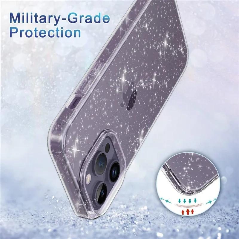 Crystal Clear Bling Glitter Case for IPhone 17 Air 14 13 11 15 16 Pro Max 12 Mini XS Plus 17Air 17Pro IPone Women Girls Cover