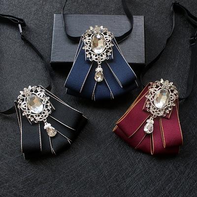 Hand-made Men New Retro Rhinestone Ribbon Bow Tie Diamond Brooches Women Shirt Vintage Wedding Business Office Pattern Neckties
