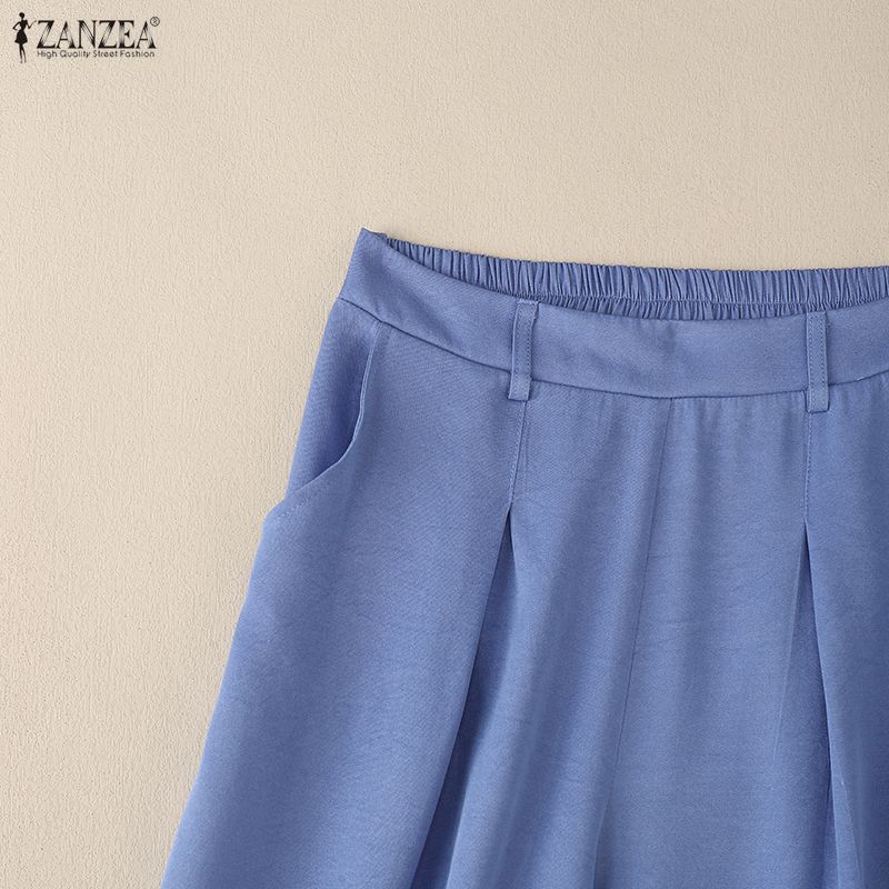 ZANZEA Women Casual Elastic Waist Loose Cropped Pants