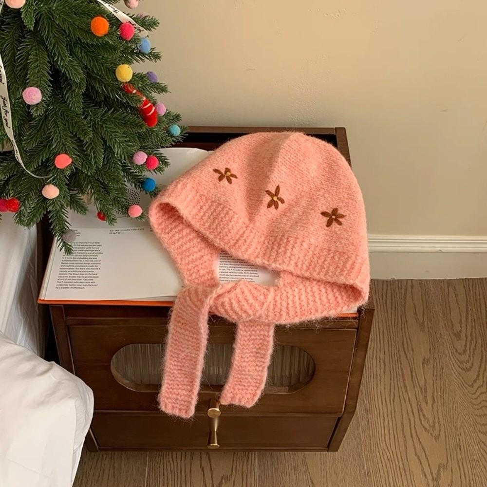 Sweet Neck Collar Beanies Cap Woolen Pullover Cap Cute Knitted Balaclava Hat  Outdoor