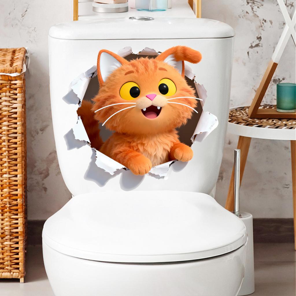 Naklejka na toaletę dla kota 3D Przebijająca ścianę Samoprzylepna Usuwalna do Łazienki Wystrój Domu