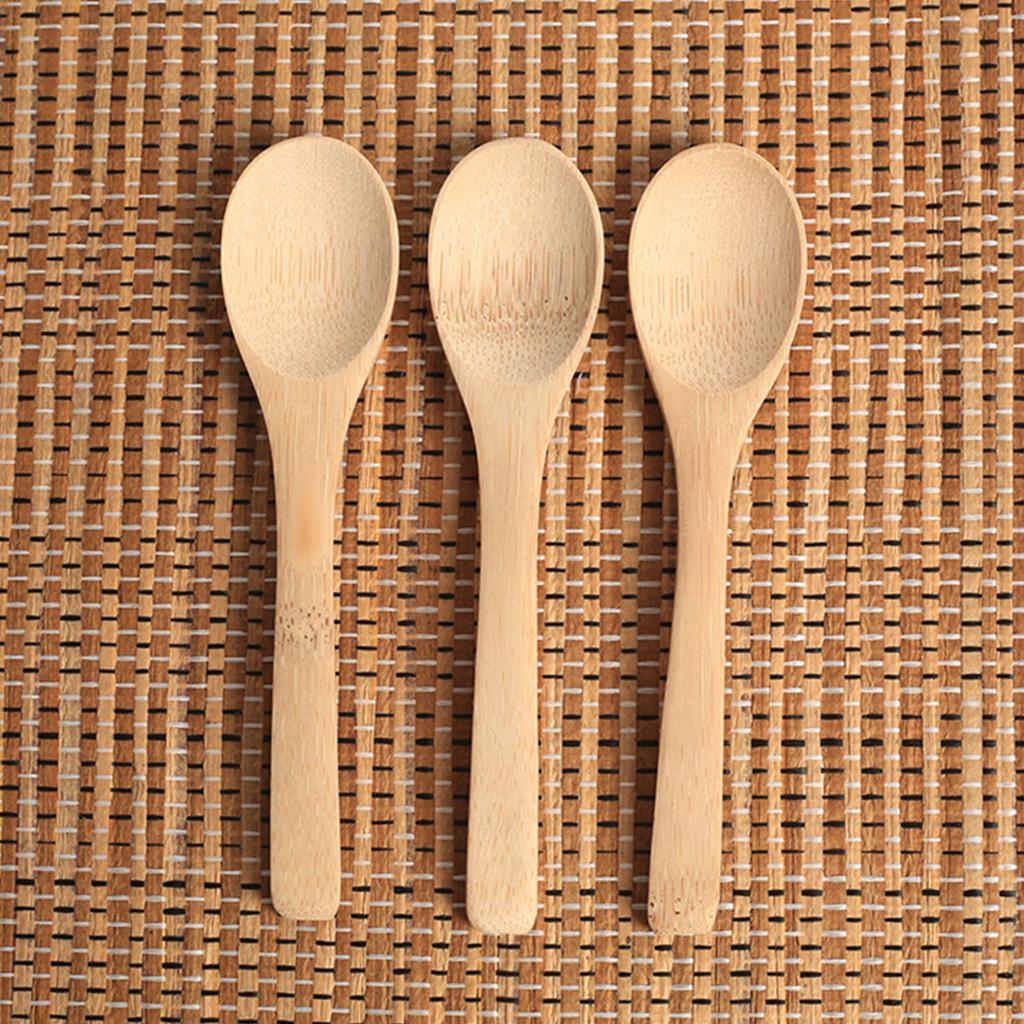Small Bamboo Wooden Spoons Tiny Ellipse Serving Wood Spoons for Seasoning Oil Coffee Tea Sugar