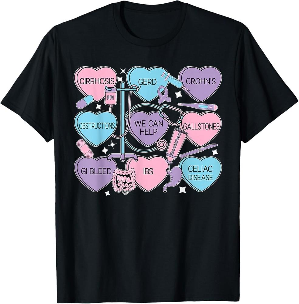 

Retro Gi Nurse Gastroenterology Candy Heart Valentine s Day Gift Unisex T-Shirt 4XL
