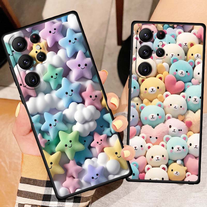 Cartoon Animals Cute Phone Case For Samsung Galaxy S26 S25 S24 S23 S22 S21 S20 Ultra Plus FE 5G Black Soft TPU