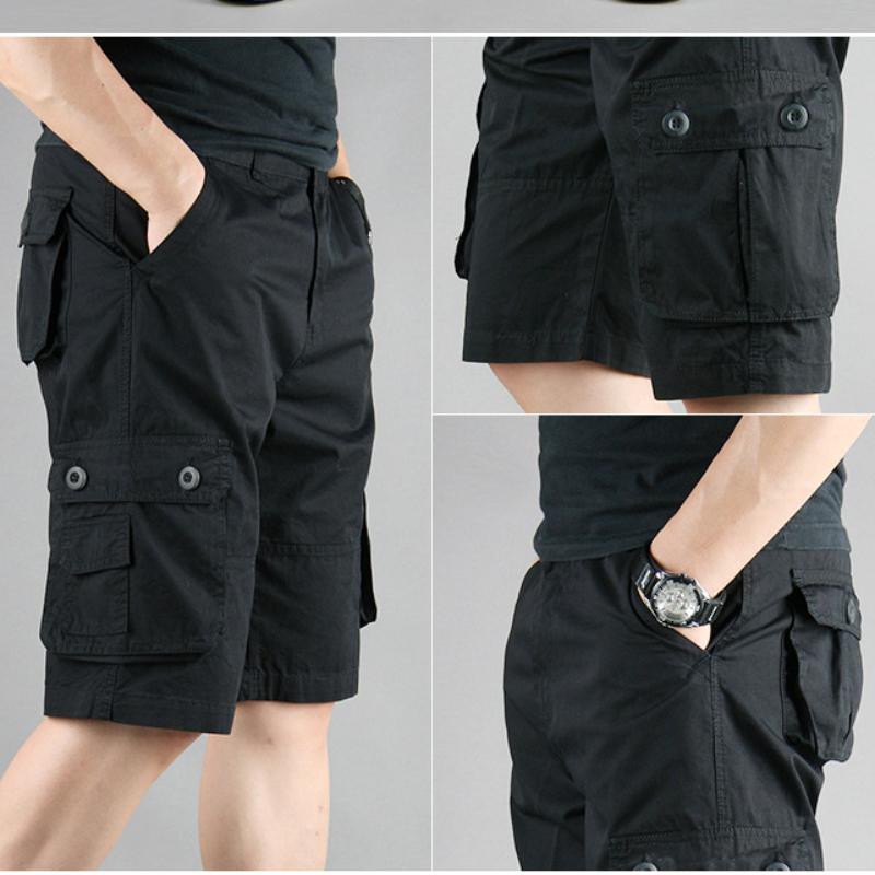 Pantalones Cargo para hombre, pantalones cortos hasta la rodilla, pantalones cortos clásicos de verano con múltiples bolsillos, pantalones cortos de algodón de talla grande, pantalones cortos de color caqui y verde militar