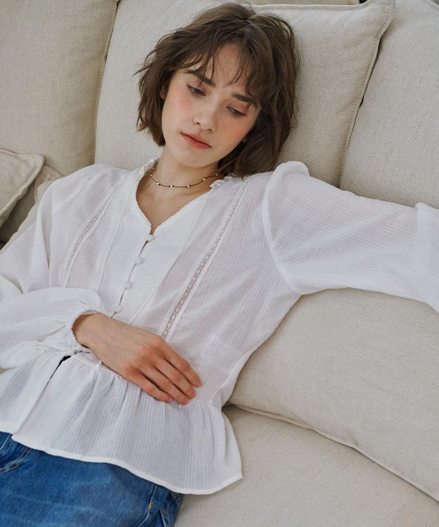 MARROT Ruffle Lace Blouse_White
