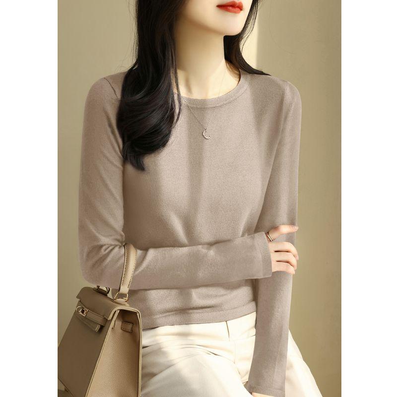 

Классный зеленый трикотажный топ с круглым вырезом, нижнее белье, блузка, базовая футболка Shallow khaki L([Recommended 55.00 kg-60.00 kg]])