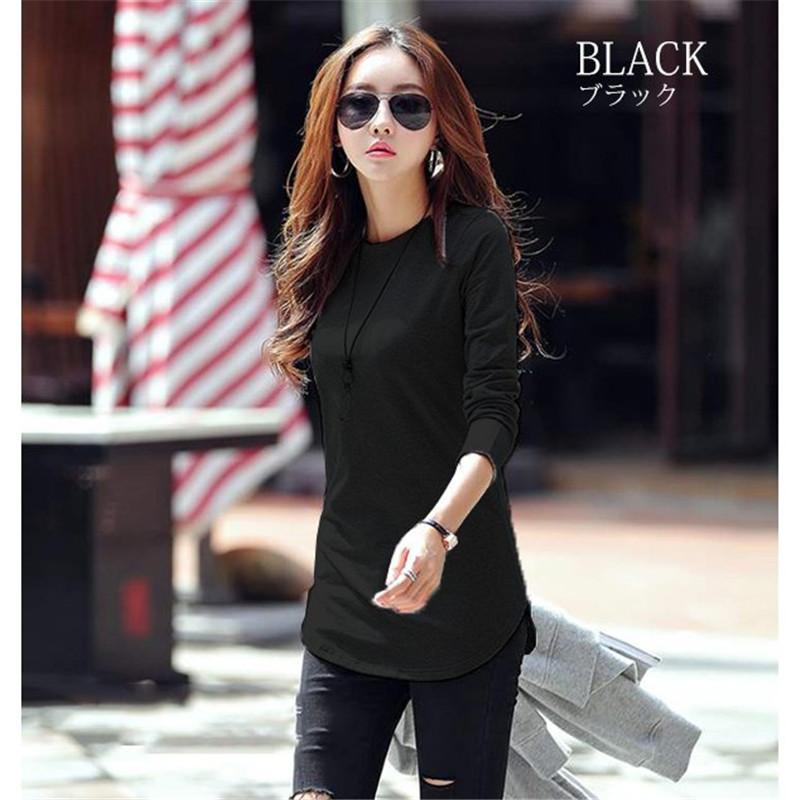 Весенне-осенняя японская и корейская трикотажная футболка с круглым вырезом и длинными рукавами для женщин, однотонный тонкий топ для женщин XL чёрный