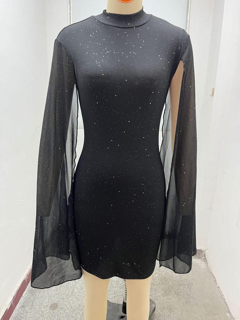 Rochie bodycon cu pelerină din șifon cu nervuri pentru femei europene și americane