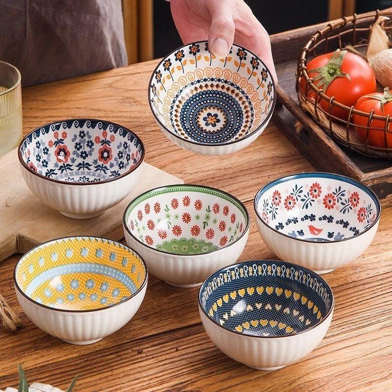 6pcs Japanese Style Ceramic Bowls – Minimalist Tableware Set for Home, Kitchen, Soup, and Rice Serving