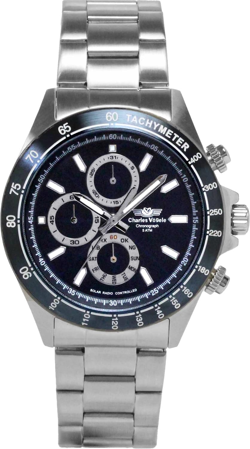 Солнечные часы [Charles Vogel], Радиоуправляемый хронограф, Бренд, Синий, Мужские, CV9095-5