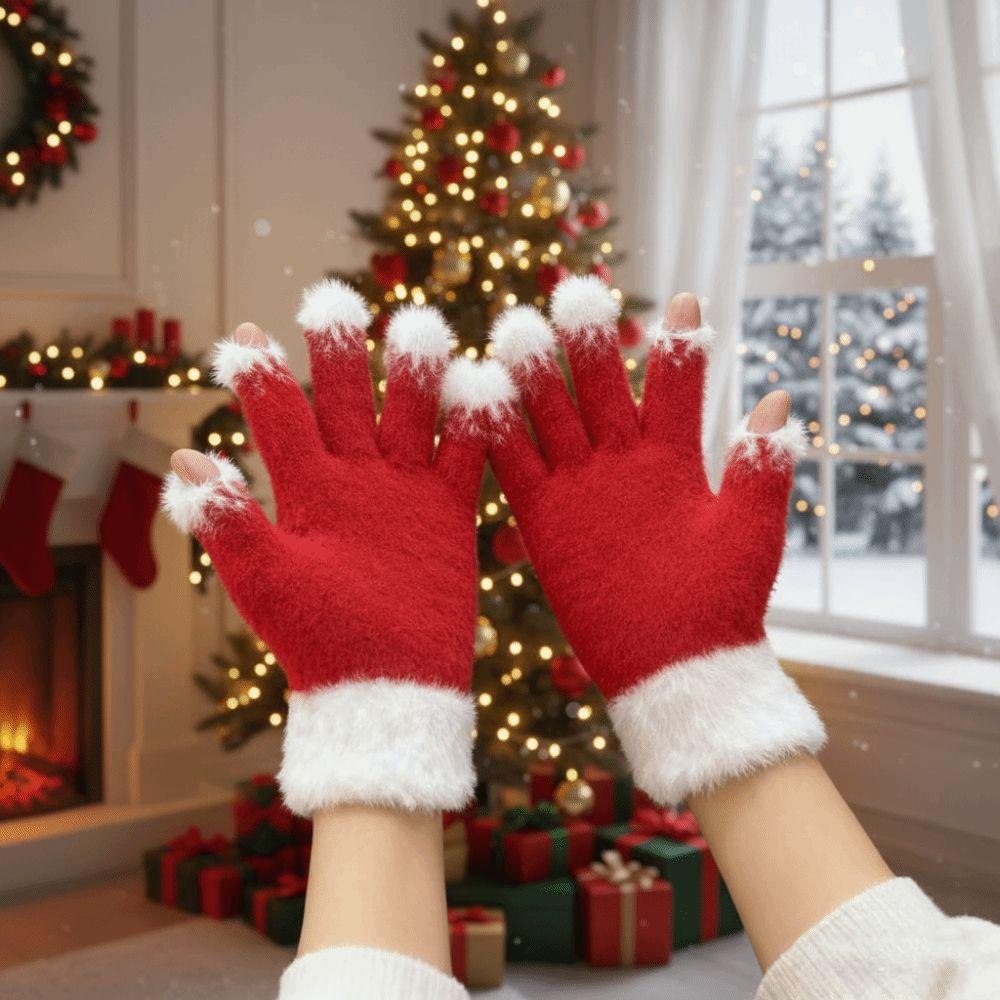 Red Green Winter Knit Mittens Knitted Woolen Touchscreen Full Finger Christmas Gloves Party Wear