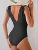 Women Swimsuit Deep V Neck Ruched Waist Tie Shoulder Straps Tummy Control Swimwear
