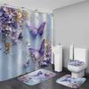11style 4Pcs Bathroom Shower Curtain Set Green Blue Butterfly Bathroom Curtain With 12 Hooks Non Slip Rugs Toilet Cover Mat Bathroom Partition