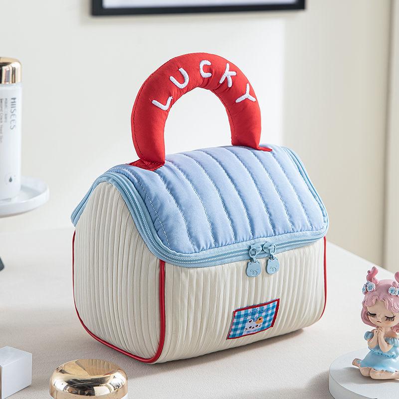 Color Block Soft Makeup Travel Bag - Large Capacity Portable Handbag