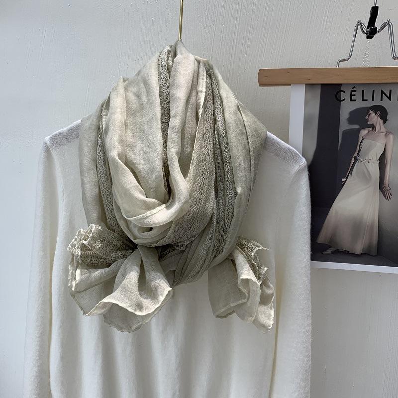 Vreovor Gentle Lace Linen Thin Scarf Fashionable Women'S Outer Shawl Early Spring And Summer Foreign Style Gift
