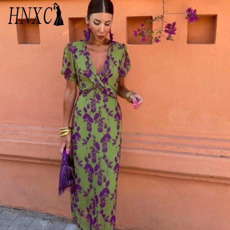 HNXC Dámská móda léto jaro ležérní šaty s krátkým rukávem a výstřihem do V