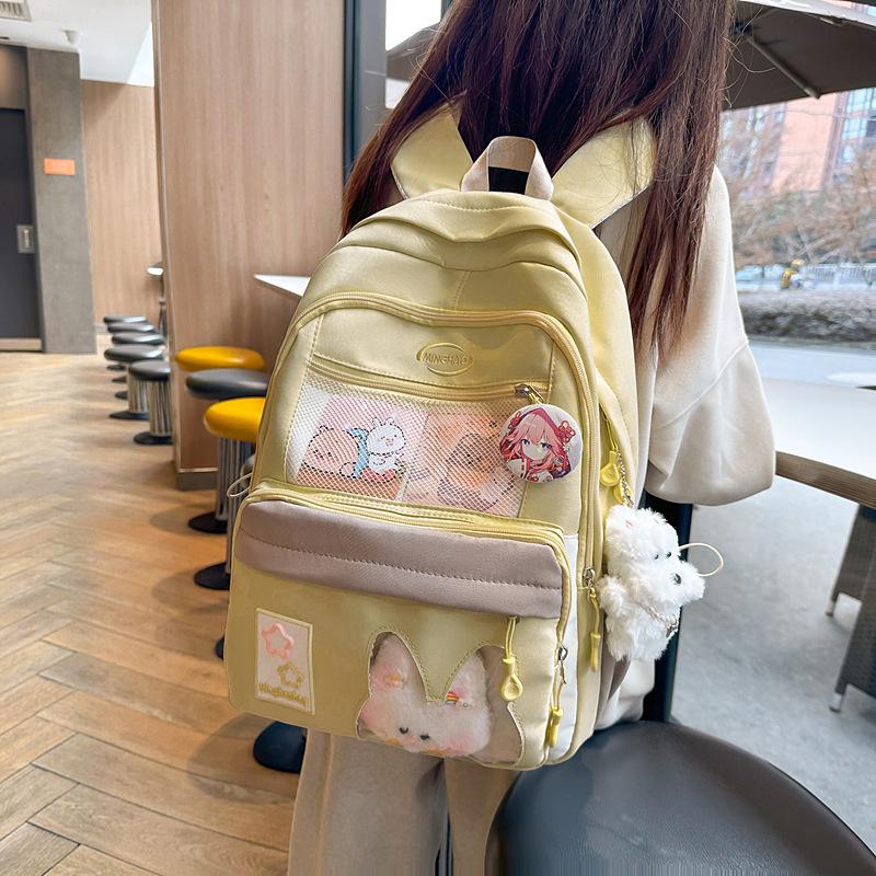 High School Students, Japanese Cute Transparent Pain Bag, Large-capacity Student School Bag, Simple and Versatile Girl Backpack.