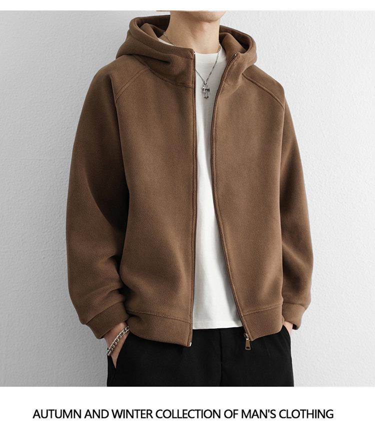 Men's Double-Sided Coral Fleece Hooded Jacket - Autumn/Winter 2025 Style, Thickened and Warm for Outdoor Casual Wear