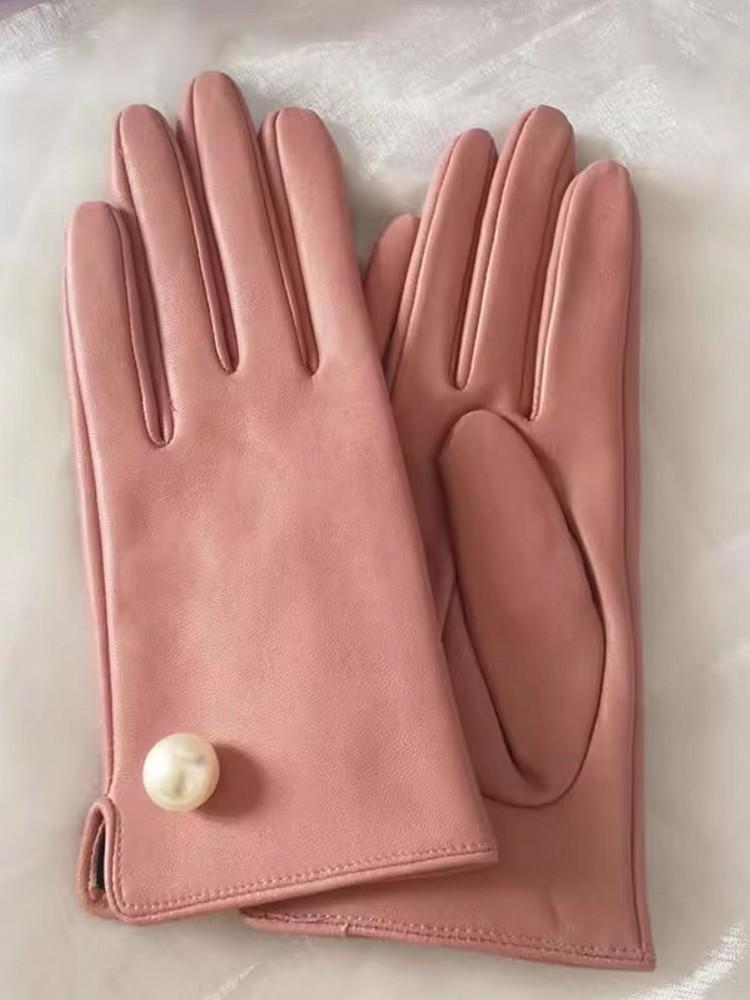 Elegant Women Pearls Sheepskin Genuine Leather Gloves Motorcycle Riding Gloves Female Accessories Mittens Autumn Winter Gloves
