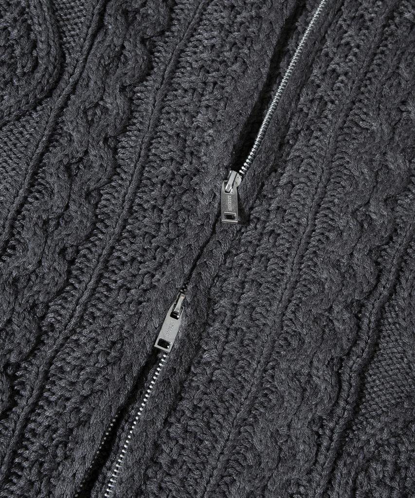 Lemain Second 2Way_Aran Washable Oversized Cable Hooded Zip-Up Knit [Charcoal]
