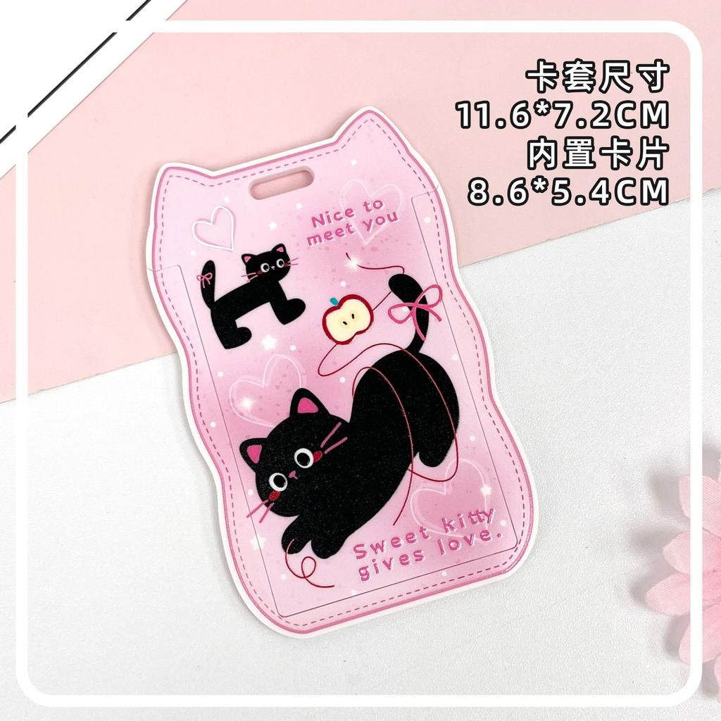 Creative Cat Ear Wave Card Cover Student Campus Cards Case Employee Id Card Holder Sliding Cover ABS ID Holder Bus Card Holder