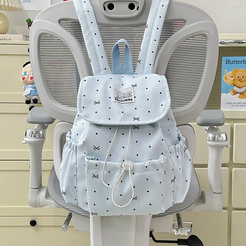Schoolbag Japanese high-value atmosphere polka dot bow trend backpack girls go out drawstring lightweight foreign style backpack