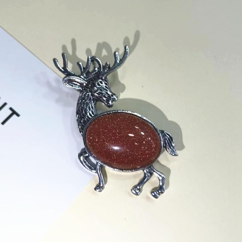 Animal Deer Embellished Metal Brooch Pin With Semi Precious Shell Inlay For Romantic Gift