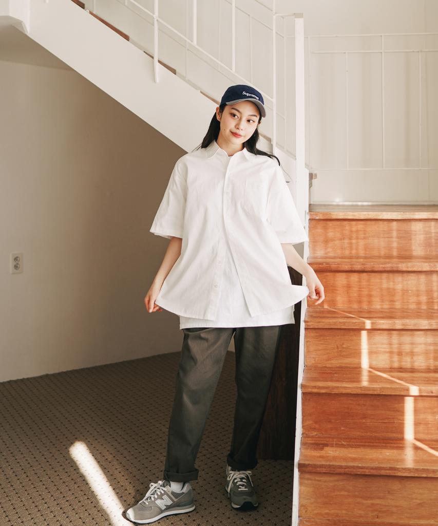JEMUT Posie Oversized Short Sleeve Shirt 6 Types Ivory Soss2414