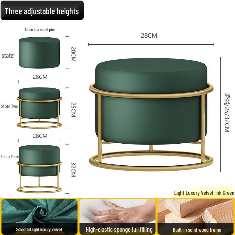 Solid Wood Round Stool - Light Luxury Shoe Changing/Footrest, Living Room/Entryway Bench/Pier, Coffee Table Accent.