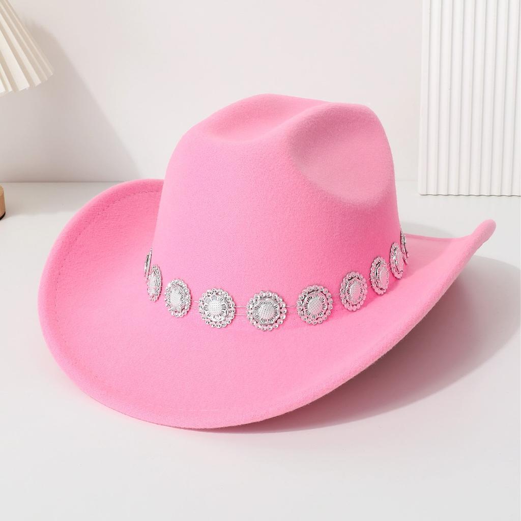 Western cowboy top hat men's and women's casual top hat flower sequined felt hat