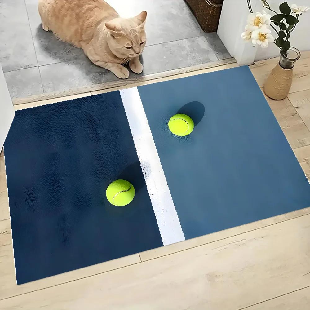 Tennisplatzbodenmatte: Grafisch Bedruckte Flanell-Fußmatte, Badezimmer Kücheneingang Teppich, Stilvolle Heimdekoration