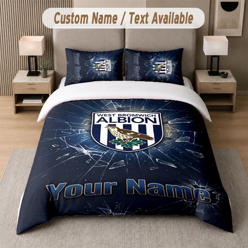 Custom Bedding Set West Bromwich Albion FC Pattern, Print Name Text 1 Duvet Cover plus 2 Pillowcases Home Textile