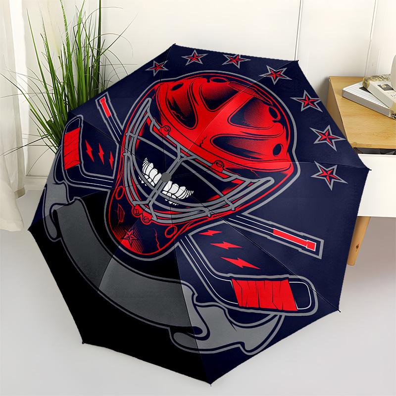 1pc Hockey Goalie Mask with Stars and Crossed Sticks Umbrella with Plastic Handle, Suitable for All Seasons Outdoor PT429