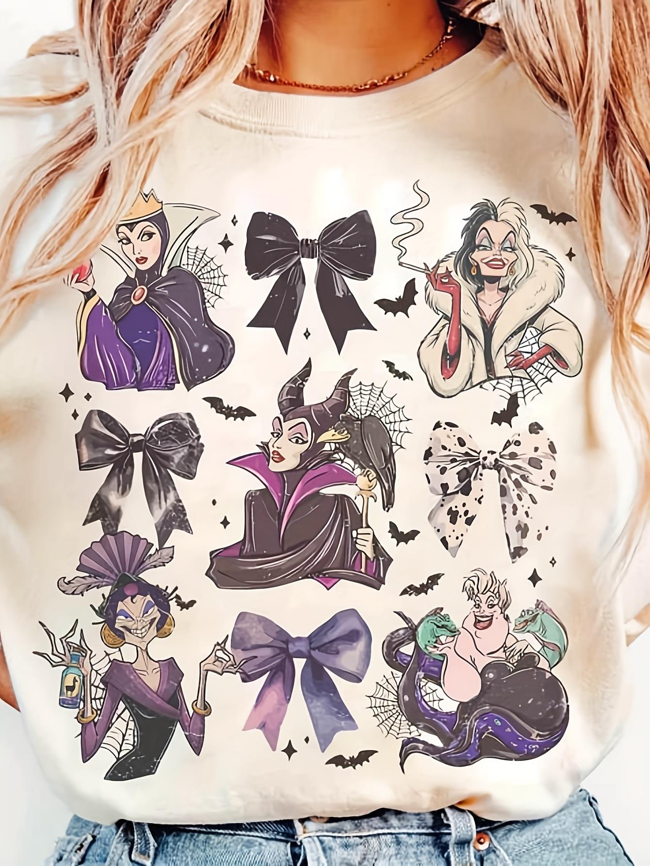 Акварельная Очаровательная Злодейка Ретро Женская Футболка Все Сезоны Унисекс и Женская Чистый Хлопок Повседневная Мода Ретро Одежда S
