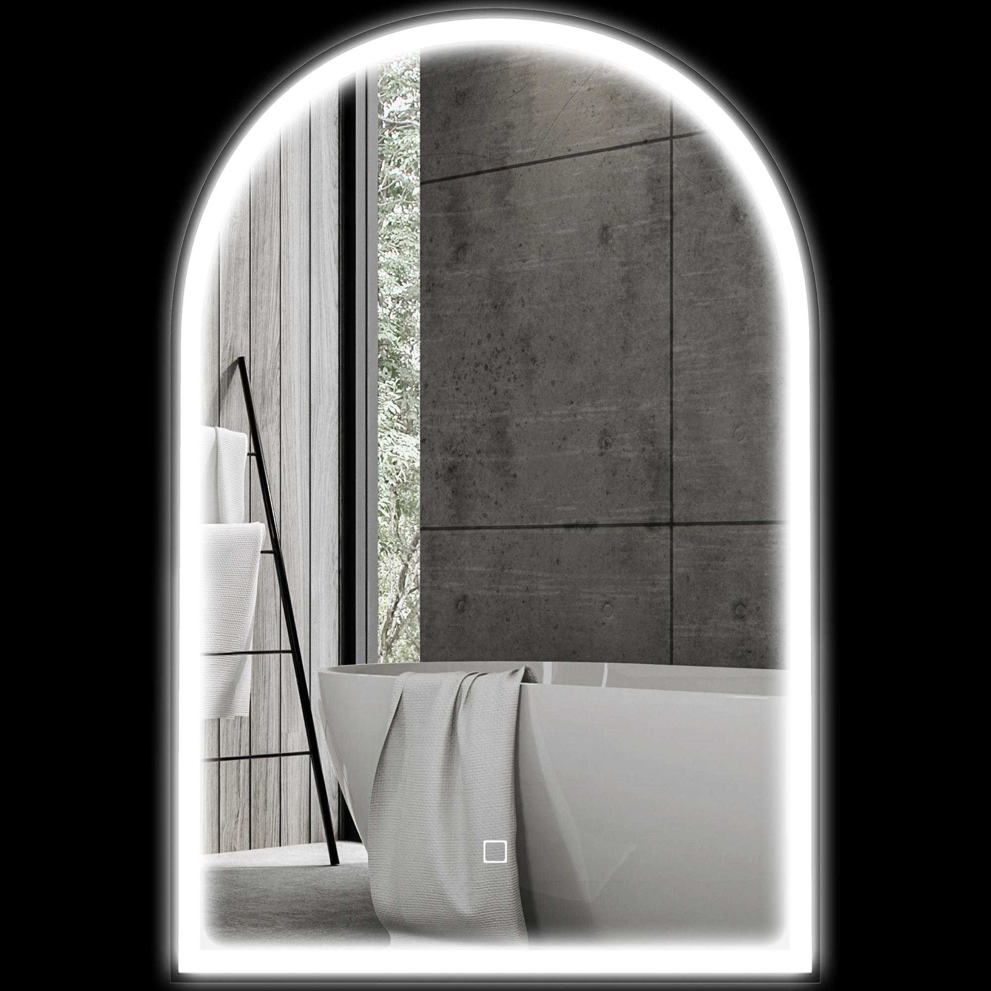 Miroir de Salle de Bain LED 90 x 60 cm Mural 3 Couleurs Cadre en Aluminium Arqué Anti-Buée et Interrupteur Tactile